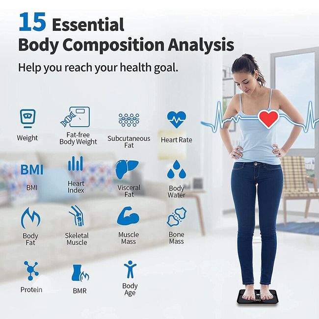 Wellue Smart Scale, 15 Body Composition Monitor, Bathroom BMI Scale with Bluetooth