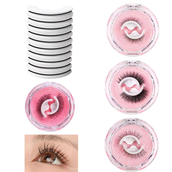 4Pairs Self Adhesive Eyelashes Reusable Adhesive Eyelashes Pre Glued Eyelashes Self Adhesive Lashes Self Adhesive Eyelashes Reusable Self Adhesive Lashes Reusable Eyelash Glue Stick on Eyelashes