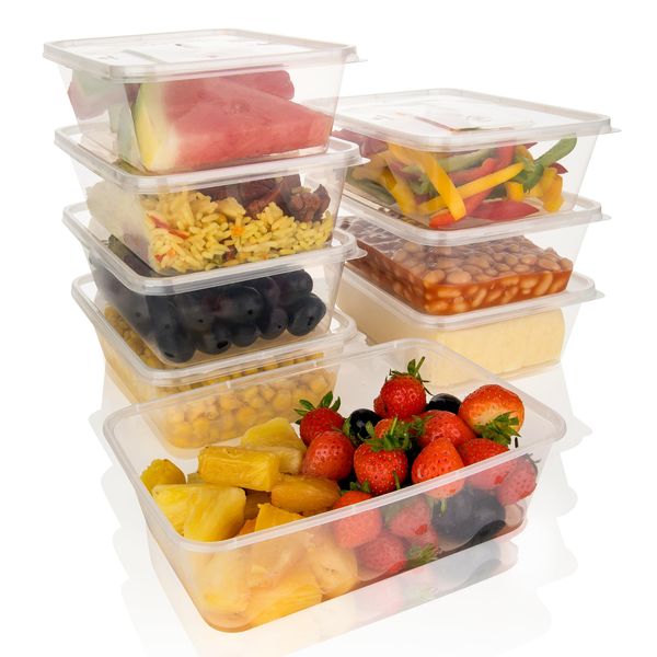 CARTYS Plastic Food Containers 25 Pack 750ml Reusable Clear Takeaway Food Boxes with Lids Ideal for Meal Prep, Microwave Dishwasher and Freezer Safe, Stackable Food Storage