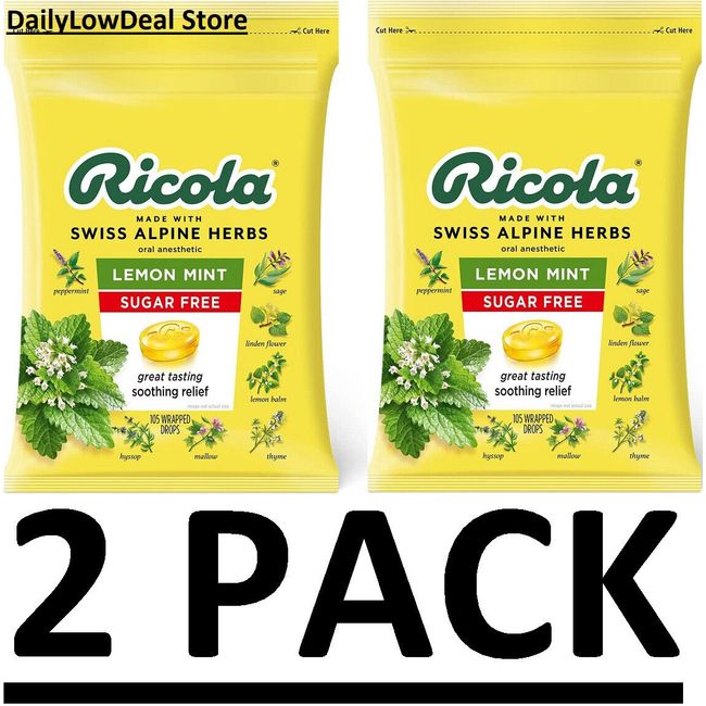 2 PACK - Ricola Sugar Free Lemon Mint Drops, 105 Count (Total 210) FREE SHIP!!