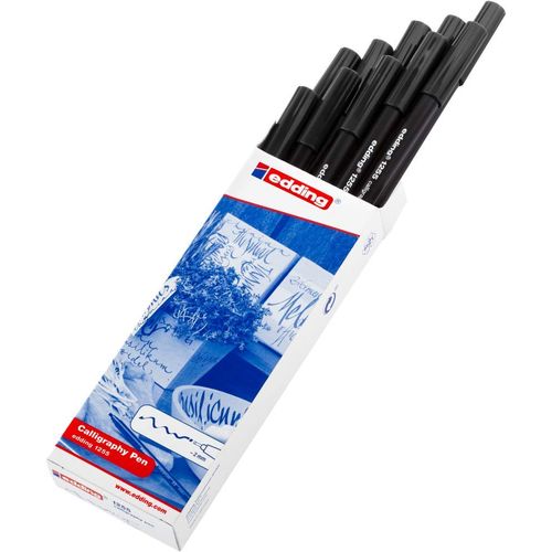 edding 1255 calligraphy pen - black - box of 10 - calligraphy nib 2 mm - fibre pen for paper, wood, terracotta, canvas - hand lettering, bullet journals, thank you cards, calligraphy books
