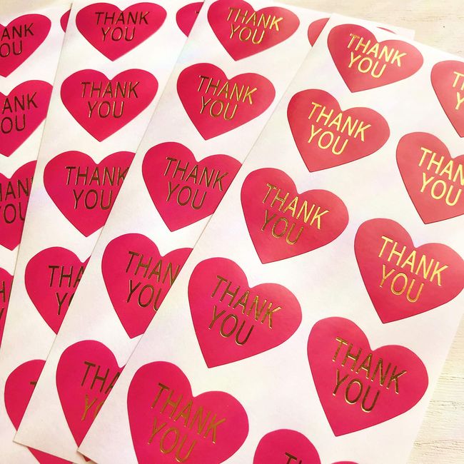 Thank you Stickers Heart Shape Metal Letter Diameter 1.3 inches (3.2 cm) TY-14 (Vivid Pink, 100 Pieces)