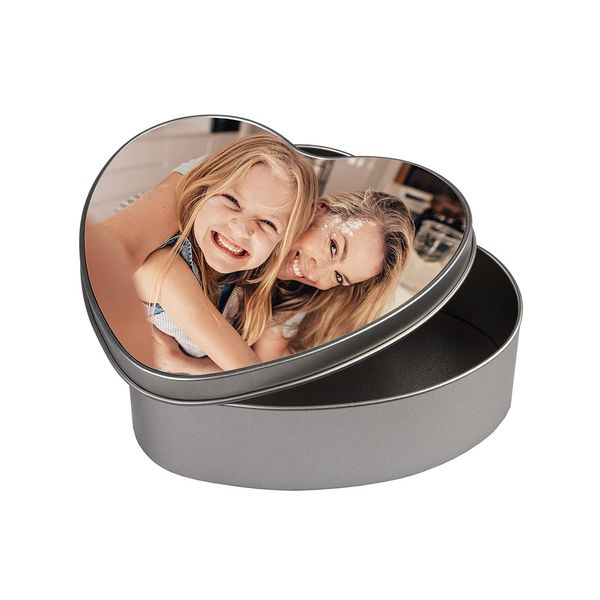 ORWO – Herz-Fotodose selbst gestalten | Blechdose bedrucken | 13 x 15 x 5 cm | Dosen bedrucken als Keksdose | Foto-Dose mit Liebesbotschaft