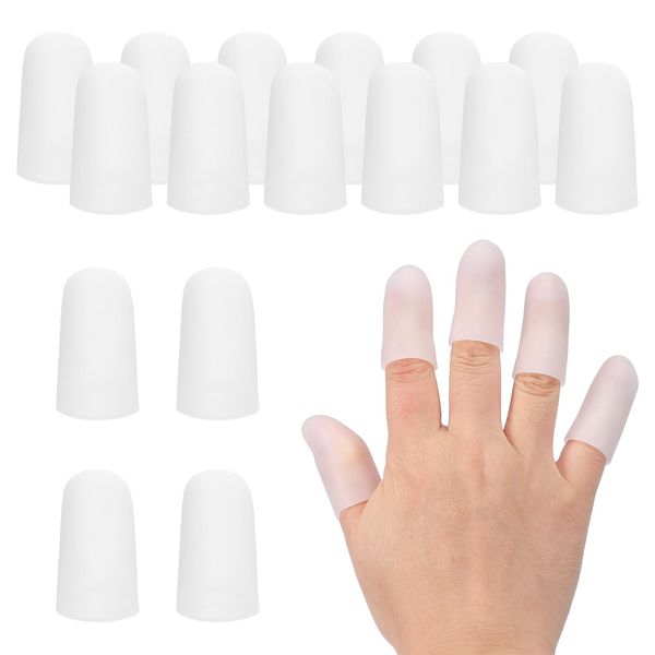 PATIKIL Finger Sleeve Protectors, 16pcs Silicone Finger Cots Cover Cap Thumb Guard Gel Finger Protection for Repair, Sports, 1.6"x0.8" White