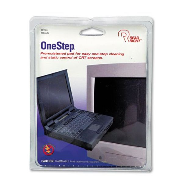 Read Right OneStep CRT Screen Cleaning Pads, 5 x 5, Cloth, White, 100/Box