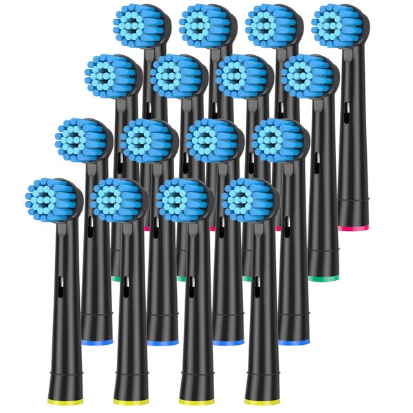 ITECHNIK Toothbrush Heads Compatible with Oral-B Electric Toothbrushes,16Pcs Black Sensitive Power Toothbrush Replacement Heads