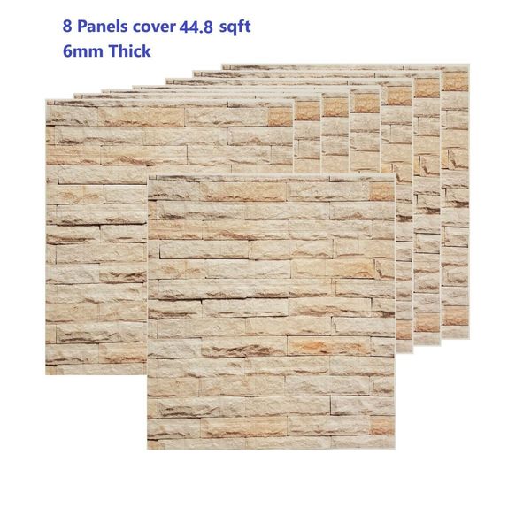 3D Stone Foam Wallpaper 44sqft 6mm Peel Stick Self Adhesive Panel Wall Tile 8pk