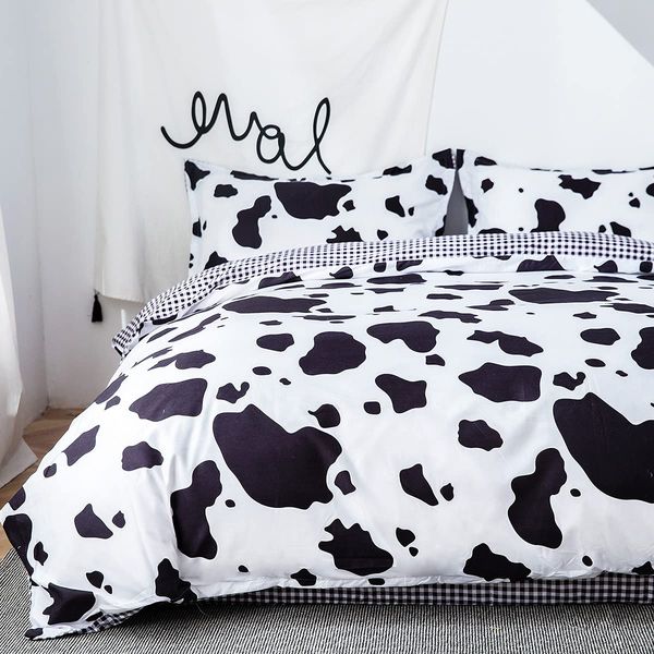 Morbuy Duvet Cover Set Single, 3 Piece Cow Print Bedding Set Cute Animal Print Duvet Set Reversible Soft Quilt Cover with 2 Pillowcases, for Single Bed (135cm x 200cm)