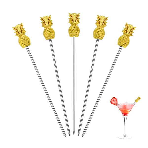 JJWNMLL cocktail sticks 5pcs pineapple - metal cocktail sticks cocktail accessories for drinks cocktail stirrers & swizzle sticks for holiday party events