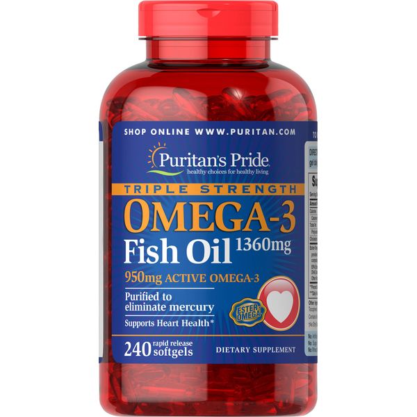 Triple Strength Omega-3 Fish Oil 1360 mg (950 mg Active Omega-3)-240 Softgels