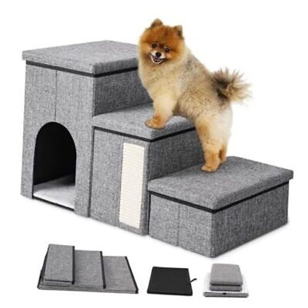 Dog Stairs,  Dog Ramp for Bed and Couch with Storage and Condo, Foldable 3