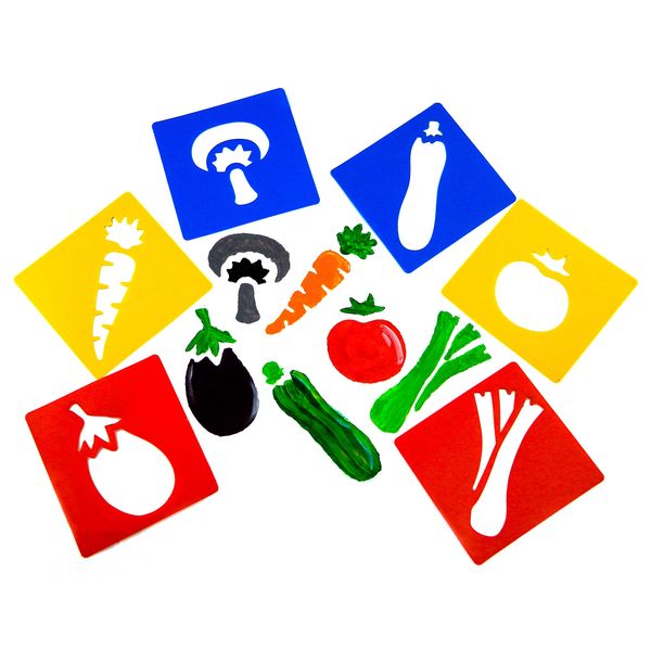 Washable Strong Plastic Stencils - Vegetable Themed - Pack of 6