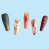 Carufin 24Pcs Crystal Peach Blossom False Nails Long Coffin Nail Acrylic False Nail Press on Nails Ballet Artificial Nail for Women Girls
