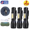 3 Pack Tactical LED Flashlight High Powered 3 Mode Zoomable Rechargeable Lamp