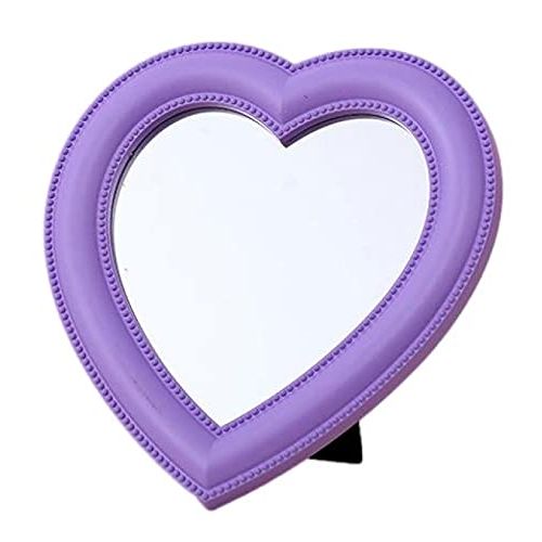 Queen-b Tabletop Stand, Mirror, Heart-Shaped Design, Stylish, Cute, Interior, Wall Hanging, Girls, Makeup, Compact, Gift (Purple)