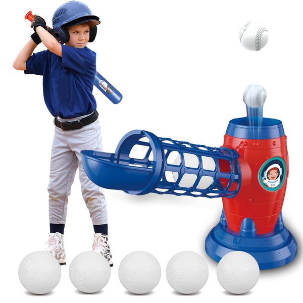 Cewuky T Ball Sets for Kids 3-5 5-8, Kids Baseball Toys with 5 Balls/RC Pitching Machine/Adjustable Batting Tee, Sports & Outdoor Toys for Toddlers Boys & Girls, Tball Games for Kids Ages 3–12 Years