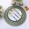 Tableclothsfactory 6 Pack | 13" Teal/Gold Embossed Peacock Design Plastic Serving Plates, Round Disposable Charger Plates