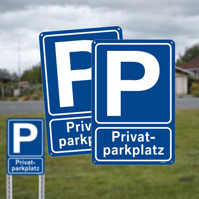 2 Stück Privatparkplatz Schild Alu Metall 20x30 cm (groß)- Parken Verboten - Privat - Klares Zeichen setzen Parkplatzschild- Parkplatz Schilder Privatgrundstück - Leicht zu montieren (Blau)