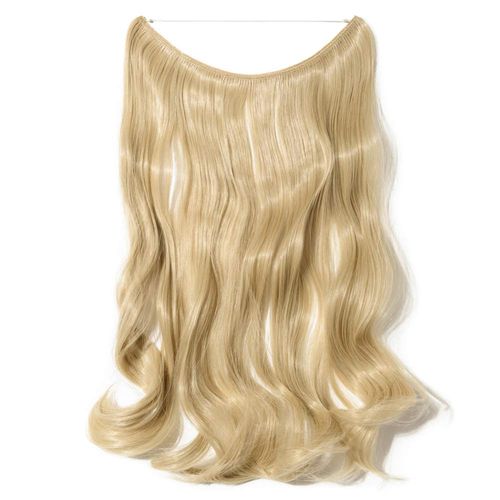 S-noilite Best Synthetic Hair Extensions Curly Full Head Invisible Wire Secret String No Clips in Hair Extensions Secret Fish Line Hairpieces For Women And Girls(20", sandy blonde & bleach blonde)