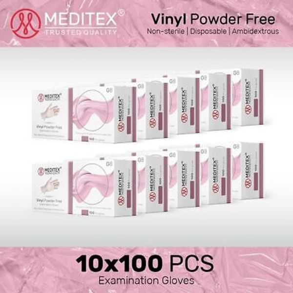 1000 Meditex Clear Vinyl Disposable Exam Gloves Powder Free 4mil X-Large Size