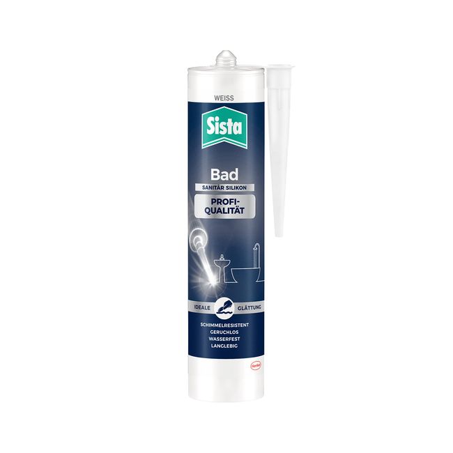 Sista Pattex Bad Profi-Qualität Sanitär Silikon, schimmelresistentes Sanitärsilikon für das Bad, wasserfestes Silikon für viele Materialien*, geruchsneutrale & langlebige Dichtmasse, 1x280ml, weiß