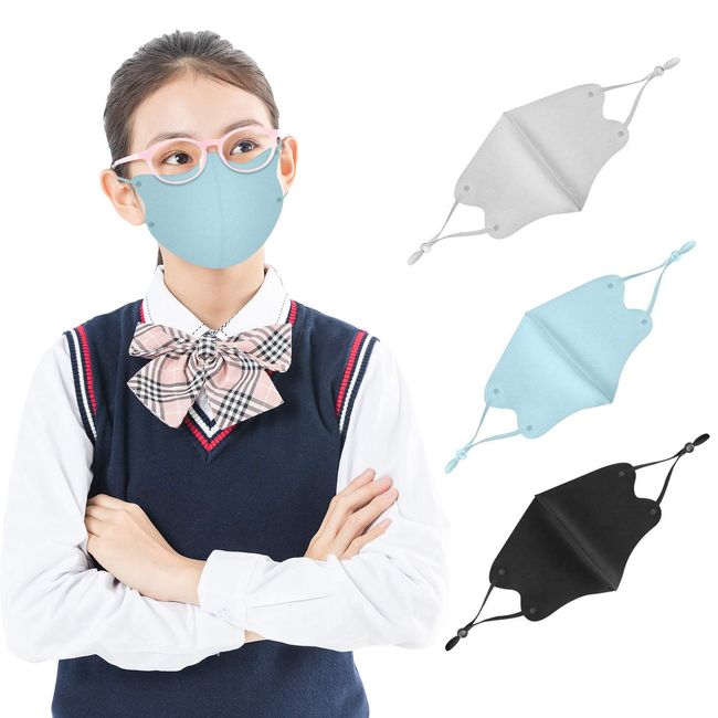 2023 Cooling Mask, For Summer, Cool Mask, Washable, For Kids, Super Comfortable, Ear Cord Adjustment, Transparency, Sculpted Mask, Blocks 99% UV Protection, Reusable, Quick Drying, Breathable, Antibacterial, Odor Resistant, Set of 3, Blue + Black + Gray