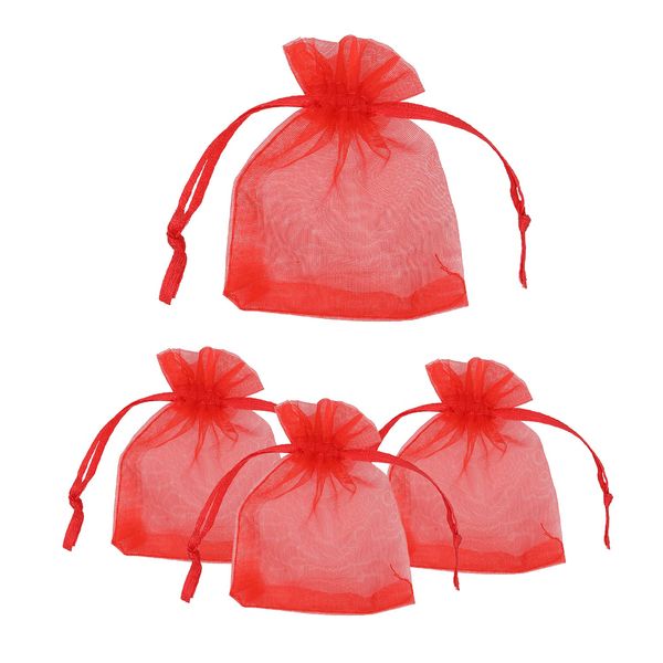 WedDecor 100pcs Organza Gift Bags, 7cm X 9cm Red Small Organza Bags Wedding Favour Jewellery Pouches Drawstring Candy Mesh Pouches for Small Gifts, Christmas, Wedding Party Supplies