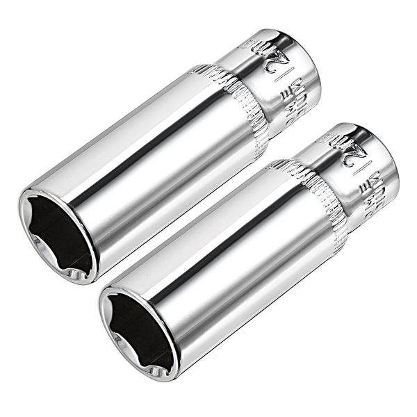 uxcell 2 Pcs 1/4 Inch Drive 12mm 6-Point Deep Socket, Metric, Cr-V
