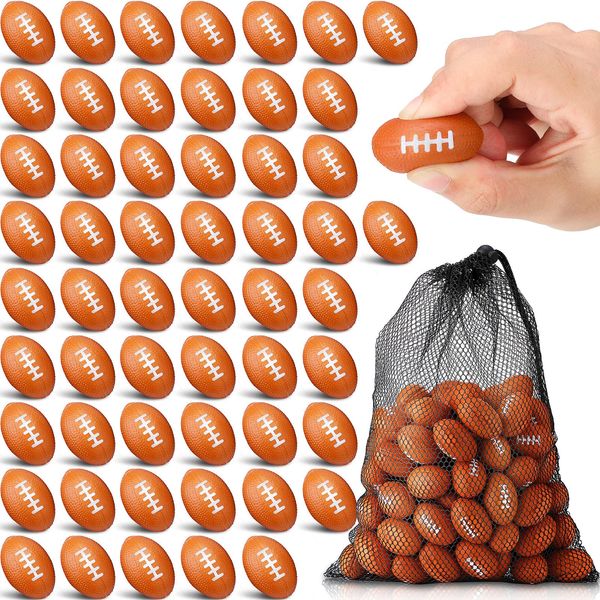 Zhanmai 72 Pcs Mini Foam Football Party Favors 1.5'' Mini Football Stress Balls Bulk Toy Football Party Decorations Supplies Sports Balls for Boys Girls Adults Outdoor Games with Drawstring Mesh Bag