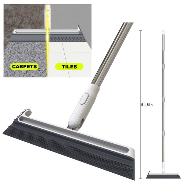 EHOMGUI Floor Squeegee with Bristle, Long Handle, for Cleaning Floors,Rugs