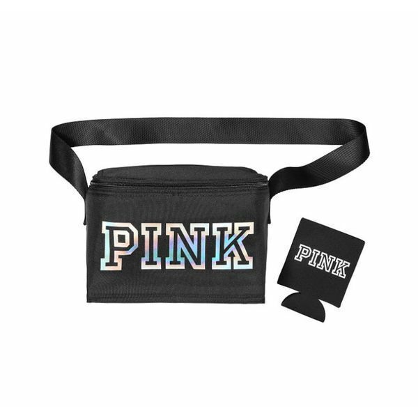 Victoria's Secret Pink Black Cooler Lunch Box Bag with Black Koozie NWT