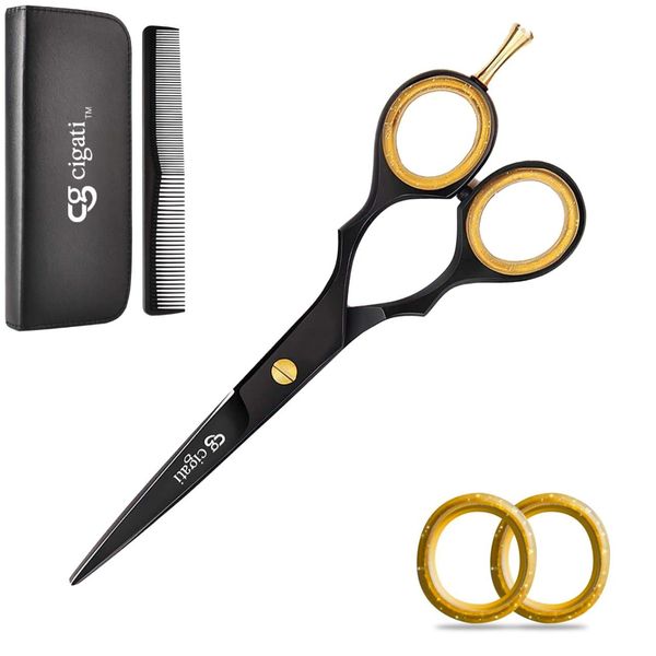 Cigati Hairdressing Scissors | 6.5 Inch Hair Scissors Stainless Steel Razor Edge Blades | Barber Scissors Professional Salons Hair Cutting Shears for Men, Women & Children (6.5 inch, Silver) (Black)