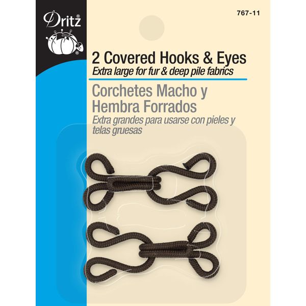 Dritz 767-11, Extra-Large Covered Hook & Eye Closures, Brown, 2 Count