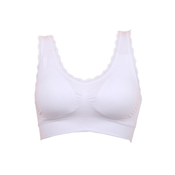 Women's Leisure Sports Sleep Bra Comfort Seamless Stretchy Lace Trim Wirefree White