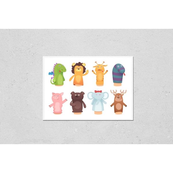 Wall Art Poster Print of Hands Puppets. Toys from Socks for Kids Funny Children Games Characters Isolated