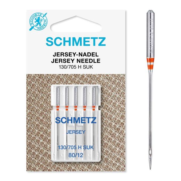 SCHMETZ Domestic Sewing Machine Needles | 5 Jersey Needles | 130/705 H SUK | Needle Size 80/12| for on All Conventional Household Sewing Machines