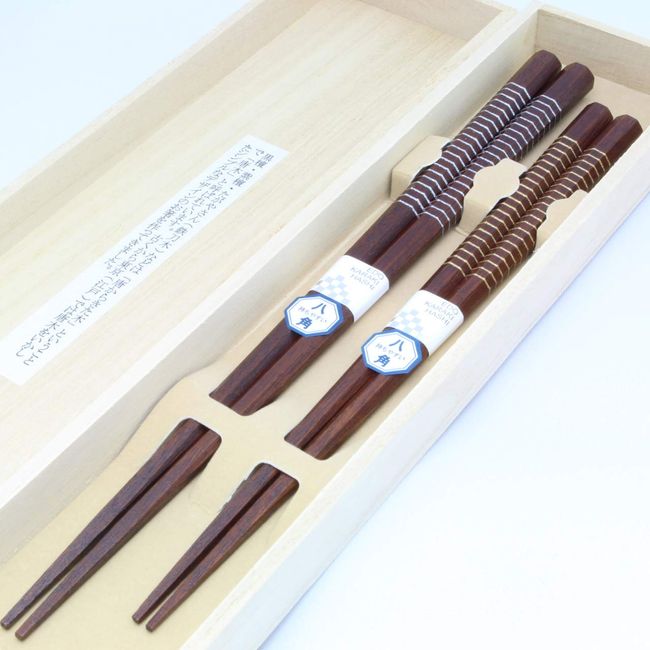 Edo Karaki Chopsticks with Round Octagonal Gold and Silver Thread Spool, Couples Chopsticks, Celebration, Wedding Gift, Paulownia Box, Gift Set