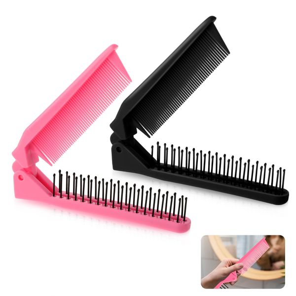 Ouligay 2Pcs Folding Hair Brush Small Pocket Comb Mini Travel Hair Brush Double Headed Travel Hair Combs Anti-Static Portable Folding Hair Comb for Women Men