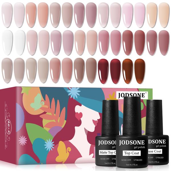 JODSONE 23PCS Gel Nail Polish Set 20 translucent Jelly Color Natural and Elegant Long Lasting Suitable for Home and Salon