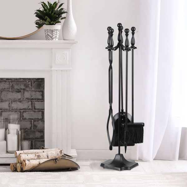 5 PCS Fireplace Tools Set Fireplace Accessories Tools Holder with Handle Indoor