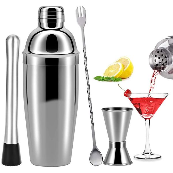 Cocktailshaker Set, 750ML Cocktail Shaker Edelstahl Professioneller Cocktailmixer Bar Cocktailset Kit 4-Teiliges Edelstahl Shaker Bar Zubehör Barware Set für Zuhause oder die Bar