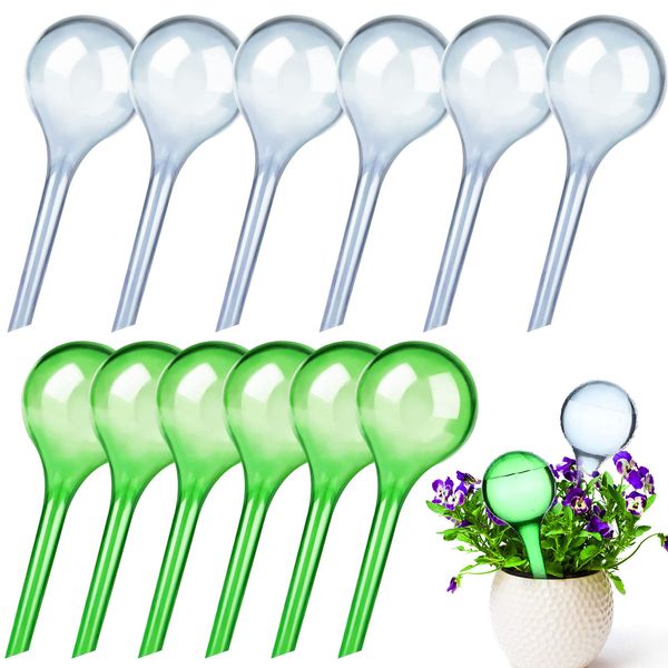 12 Pack Plant Watering Globes Self Watering System Plant Watering Devices PVC Self Plant Watering Globes Self-Watering Plant Imitation Glass Bulbs for Indoor Outdoor Plants (blue+green)