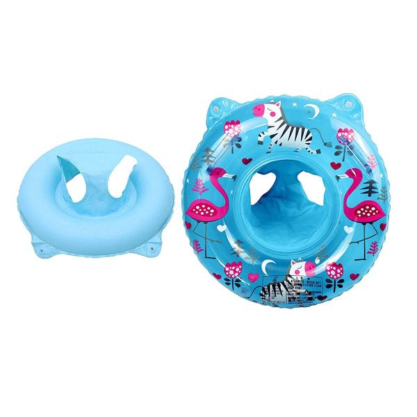 XQMMGO Baby Swimming Ring Float, Swimming Pool Bathing Accessories for Children, Toddlers and Infants, Inflatable Swimming Ring with Seat for Babies Aged 6-36 Months (Blue Flamingo)