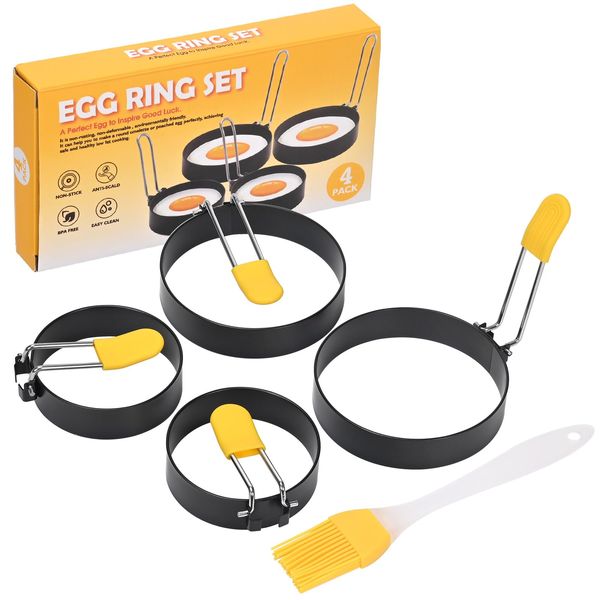 LUXECOVE 4er-Pack Omelettformen, spiegeleierformen für die pfanne,antihaftbeschichtete runde Eierringe mit Bürste, pancake pfanne, geeignet für Omelett, Hackbraten, Sandwich