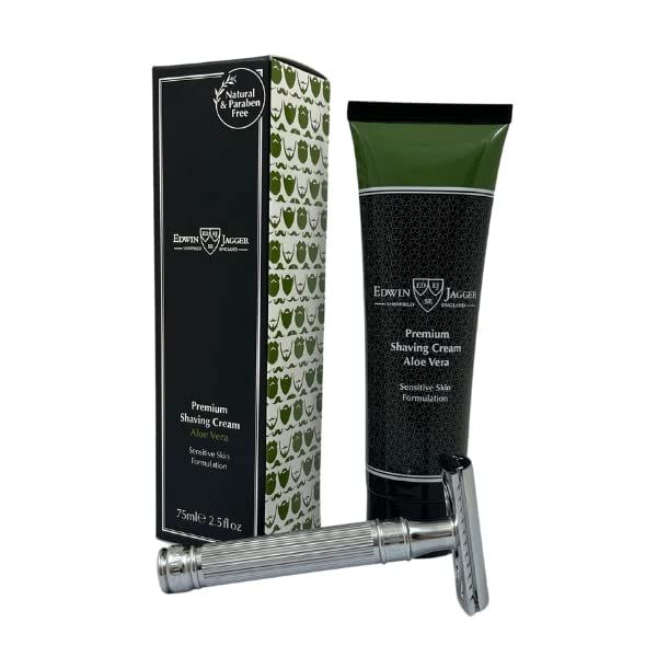 Edwin Jagger Chrome Lined DE89L Safety Razor with Aloe Vera Shaving Cream Tube