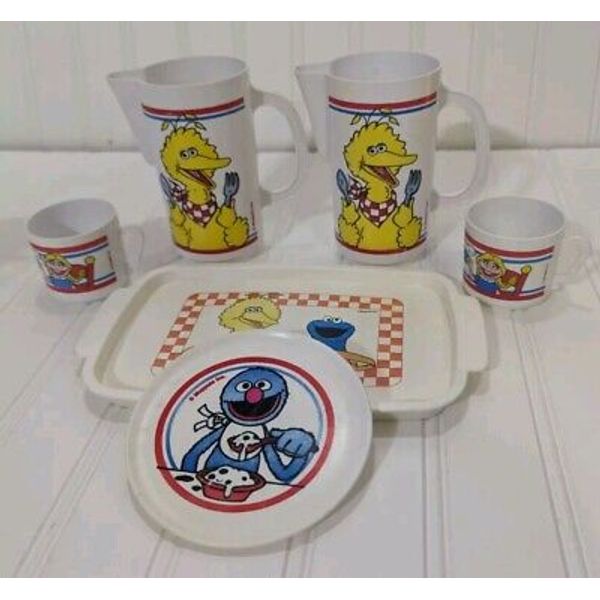 Sesame Street Vintage Muppets Tea Set Toy Plastic 6 Piece 1980’s Pretend Play