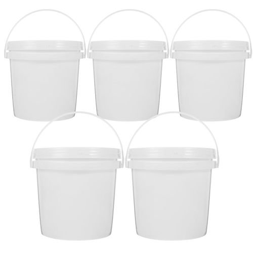 CHILDWEET 5pcs Bucket Set with Lids - Beach, Car Detailing, Fishing & Gardening Tool Organizer - White Plastic - 2L