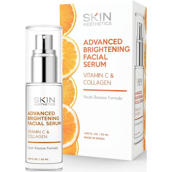 Skin Aesthetics Vitamin C and Collagen Face Serum - Pore Minimizer, Dark Spot Remover, Anti-wrinkle, Advanced Brightening Facial Serum - Cruelty Free Korean Skincare For All Skin Types - 1.69 Fl. oz