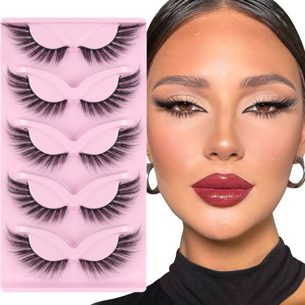 Parriparri Eyelashes Fluffy Fox Eye Lashes 5 Pairs Volume Soft Cat Eye Eyelashes Sexy Winged Angel Fake Lashes Cateye Wispy Lightweight Faux Mink Lashes