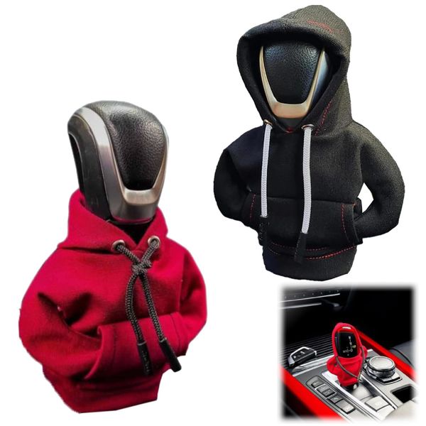 2 PCS Gear Stick Hoodie Universal Car Gear Stick Knob Cover Gearstick Hoodie Bottle Caps Gear Lever Hood Gear Knob Hoodie Dust Proof Protection Sweatshirt for Universal Gear Shifter (Black+Red)